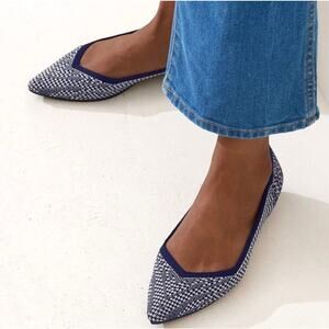 Rothy’s The Point Flats Navy Houndstooth Knit Shoes Women’s 9.5 Sustainable